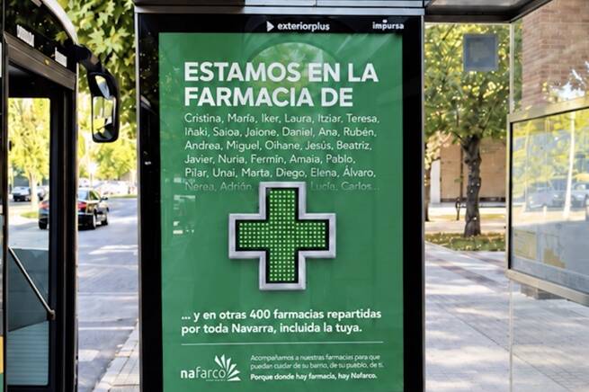 Mupi de la campaña de Nafarco en [Pamplona / Logroño] con motivo del Día del Farmacéutico